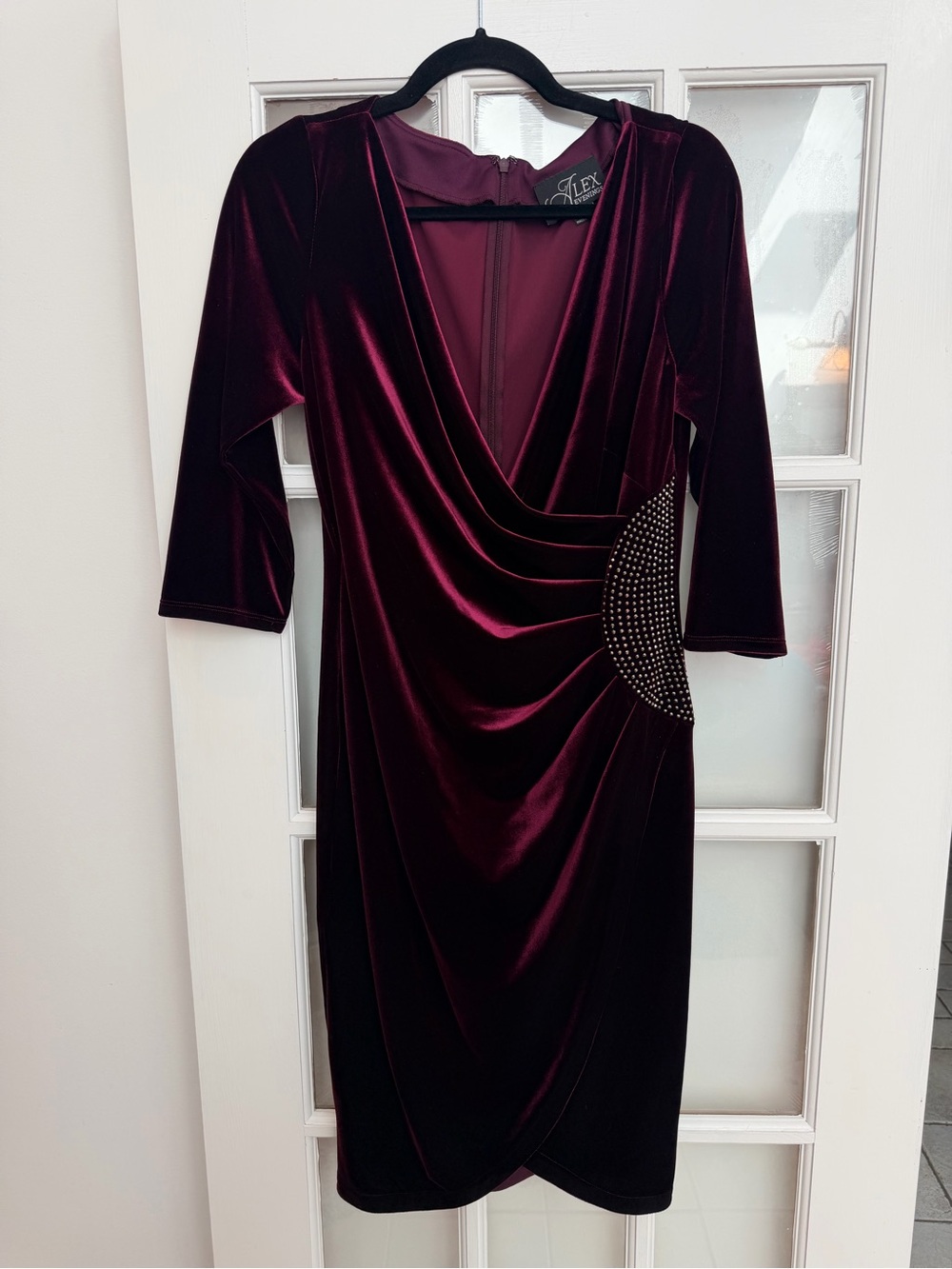 Vintage Alex Evenings Y2K Gothic Velvet Draped Cocktail Dress Wine Maroon Size 8